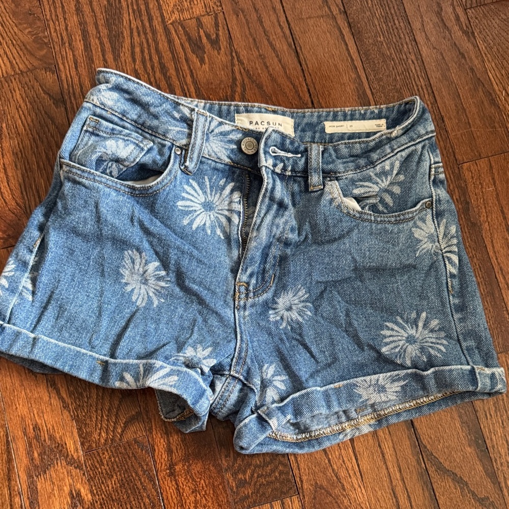 PacSun Blue Daisy Print Denim Shorts